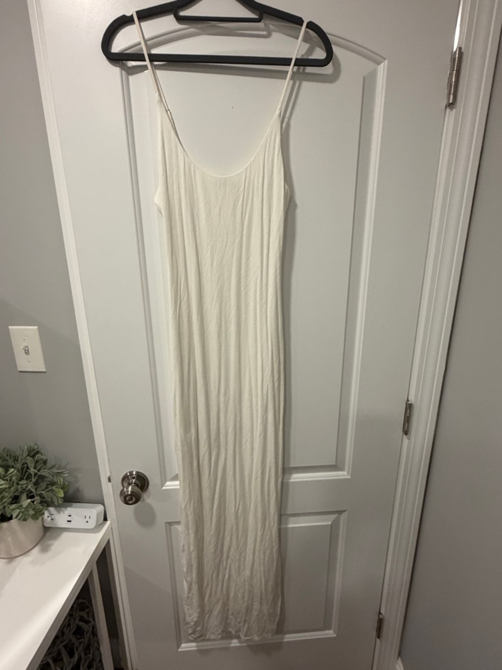 Fashion Nova Women's Cream Slip Maxi Dress with Spaghetti Straps